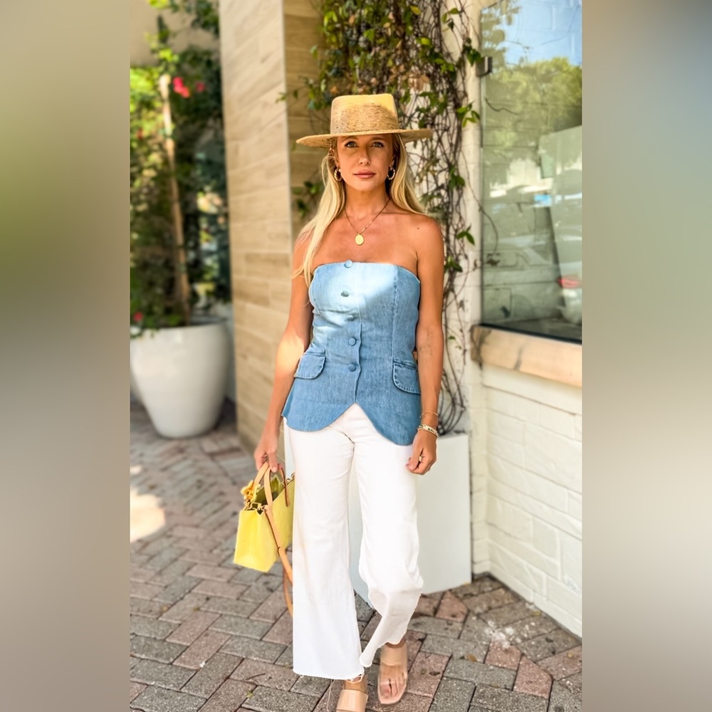 Strapless denim vest top